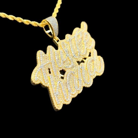 New Icy Supreme Quality 14K Bi-Color Gold Finish Hustle Hard Pendant over Brass. - Picture 2 of 8